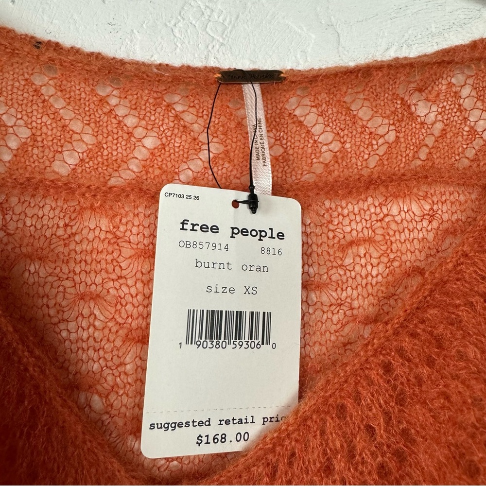 Free People Pullover Sweater Knit Top Macaroon Ruffle Collar Orange Mohair Soft - Picture 8 of 8